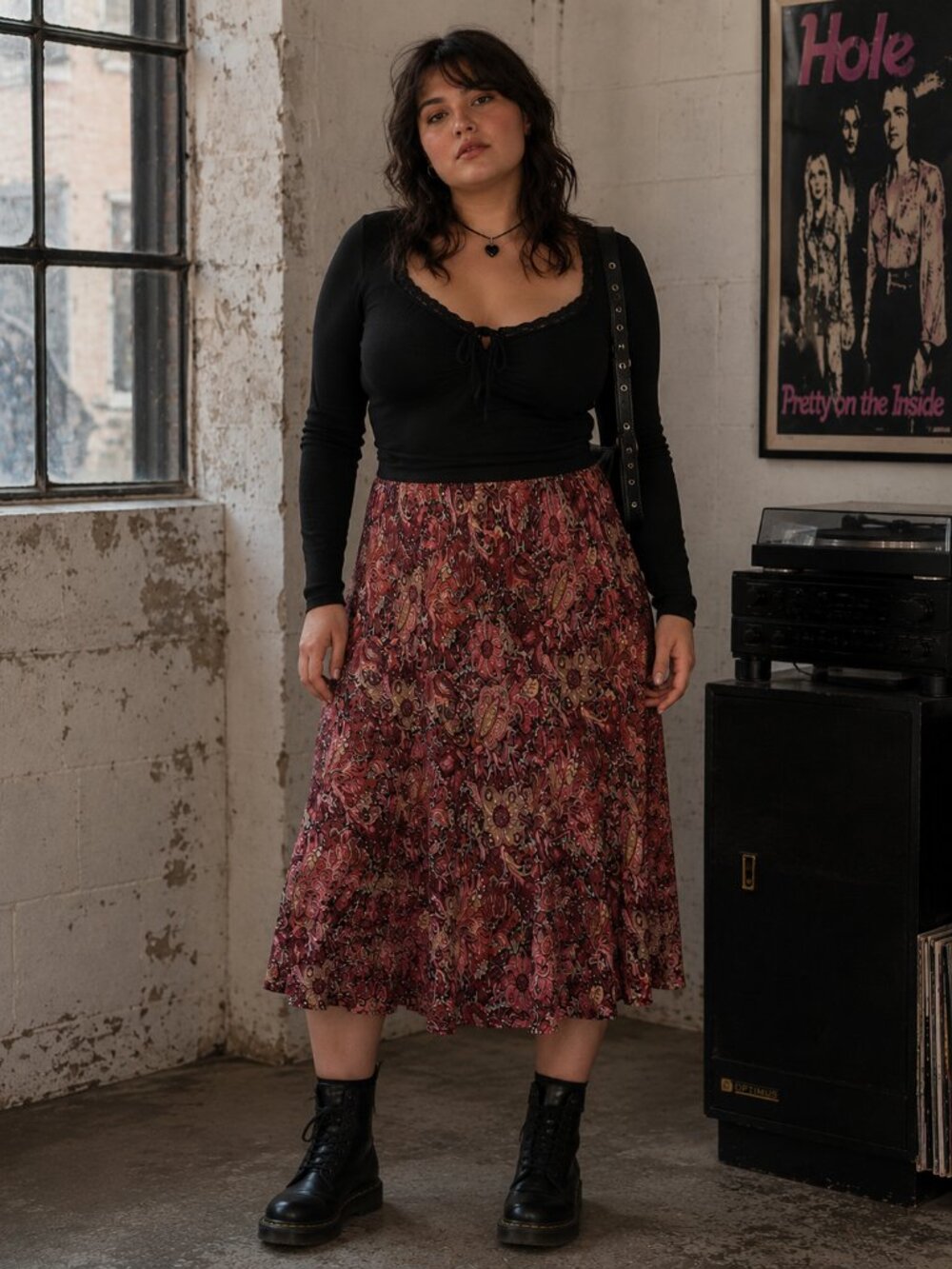 VINTAGE 90s Paisley Midi Skirt Whimsigoth Grunge Dark Feminine Boho Witchy Sz 12